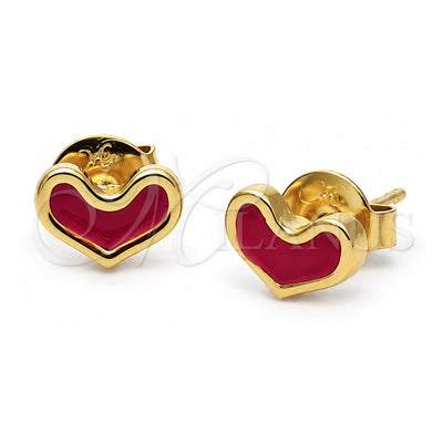 Oro Laminado Stud Earring, Gold Filled Style Heart Design, Red Enamel Finish, Golden Finish, 02.64.0251 *PROMO*