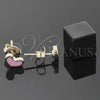 Oro Laminado Stud Earring, Gold Filled Style Heart Design, Pink Enamel Finish, Golden Finish, 02.64.0252 *PROMO*