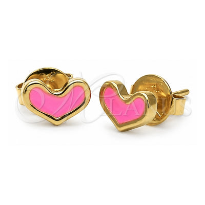 Oro Laminado Stud Earring, Gold Filled Style Heart Design, Pink Enamel Finish, Golden Finish, 02.64.0252 *PROMO*