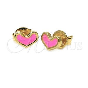 Oro Laminado Stud Earring, Gold Filled Style Heart Design, Pink Enamel Finish, Golden Finish, 02.64.0252 *PROMO*