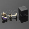 Oro Laminado Stud Earring, Gold Filled Style Heart Design, Purple Enamel Finish, Golden Finish, 02.64.0253 *PROMO*