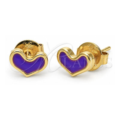 Oro Laminado Stud Earring, Gold Filled Style Heart Design, Purple Enamel Finish, Golden Finish, 02.64.0253 *PROMO*