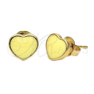 Oro Laminado Stud Earring, Gold Filled Style Heart Design, Yellow Enamel Finish, Golden Finish, 02.64.0256 *PROMO*