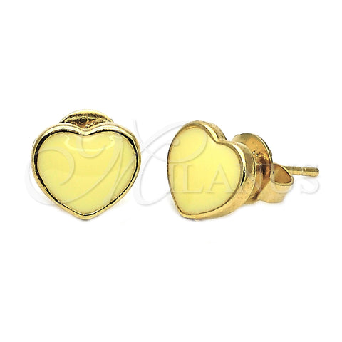 Oro Laminado Stud Earring, Gold Filled Style Heart Design, Yellow Enamel Finish, Golden Finish, 02.64.0256 *PROMO*