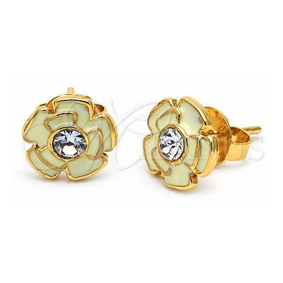 Oro Laminado Stud Earring, Gold Filled Style Flower Design, White Enamel Finish, Golden Finish, 02.64.0262 *PROMO*