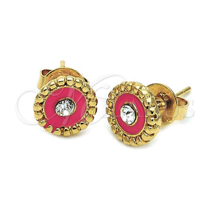 Oro Laminado Stud Earring, Gold Filled Style Flower Design, with White Crystal, Orange Enamel Finish, Golden Finish, 02.64.0268 *PROMO*