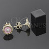 Oro Laminado Stud Earring, Gold Filled Style Flower Design, with White Crystal, Pink Enamel Finish, Golden for wholesale, additional product view 3