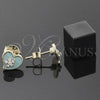 Oro Laminado Stud Earring, Gold Filled Style Heart and Flower Design, with White Crystal, Acqua Enamel Finish, Golden Finish, 02.64.0272 *PROMO*