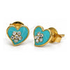 Oro Laminado Stud Earring, Gold Filled Style Heart and Flower Design, with White Crystal, Acqua Enamel Finish, Golden Finish, 02.64.0272 *PROMO*