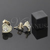Oro Laminado Stud Earring, Gold Filled Style Heart and Flower Design, with White Crystal, Yellow Enamel Finish, Golden Finish, 02.64.0274 *PROMO*