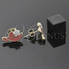 Oro Laminado Stud Earring, Gold Filled Style Hat and Flower Design, with White Crystal, Orange Enamel Finish, Golden Finish, 02.64.0279 *PROMO*