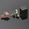 Oro Laminado Stud Earring, Gold Filled Style Hat and Flower Design, with White Crystal, Orange Enamel Finish, Golden Finish, 02.64.0279 *PROMO*