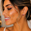 Oro Laminado Stud Earring, Gold Filled Style Hat and Flower Design, with White Crystal, Red Enamel Finish for wholesale, additional product view 2