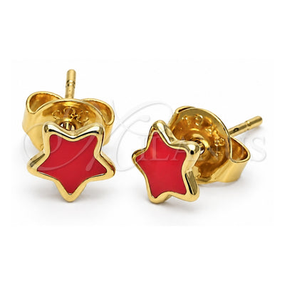 Oro Laminado Stud Earring, Gold Filled Style Star Design, Orange Enamel Finish, Golden Finish, 02.64.0301 *PROMO*