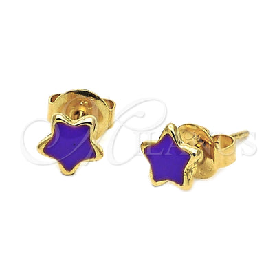 Oro Laminado Stud Earring, Gold Filled Style Star Design, Purple Enamel Finish, Golden Finish, 02.64.0305 for wholesale, main product view