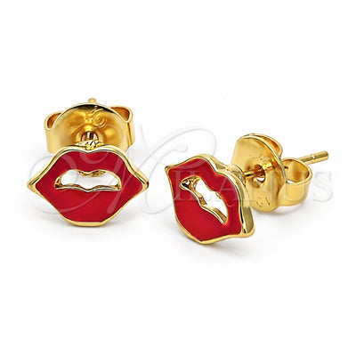 Oro Laminado Stud Earring, Gold Filled Style Lips Design, Red Enamel Finish, Golden Finish, 02.64.0306 *PROMO*