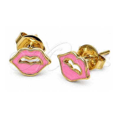 Oro Laminado Stud Earring, Gold Filled Style Lips Design, Pink Enamel Finish, Golden Finish, 02.64.0307 *PROMO*