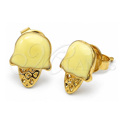 Oro Laminado Stud Earring, Gold Filled Style Ice Cream Design, Yellow Enamel Finish, Golden Finish, 02.64.0308 *PROMO*