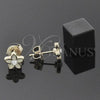 Oro Laminado Stud Earring, Gold Filled Style Flower Design, with White Crystal, Yellow Enamel Finish, Golden Finish, 02.64.0319 *PROMO*