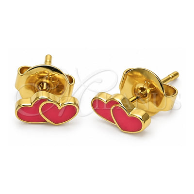 Oro Laminado Stud Earring, Gold Filled Style Heart Design, Orange Enamel Finish, Golden Finish, 02.64.0324 *PROMO*