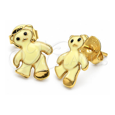 Oro Laminado Stud Earring, Gold Filled Style Teddy Bear Design, Yellow Enamel Finish, Golden Finish, 02.64.0329 *PROMO*