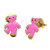 Oro Laminado Stud Earring, Gold Filled Style Teddy Bear Design, Pink Enamel Finish, Golden Finish, 02.64.0330 *PROMO*