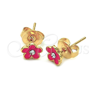 Oro Laminado Stud Earring, Gold Filled Style Flower Design, with White Crystal, Orange Enamel Finish, Golden for wholesale, main product view