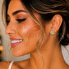 Oro Laminado Stud Earring, Gold Filled Style Flower Design, with White Crystal, White Enamel Finish, Golden for wholesale, additional product view 2