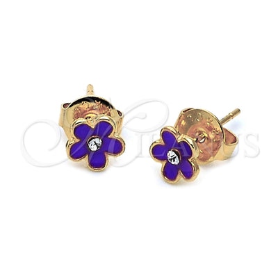 Oro Laminado Stud Earring, Gold Filled Style Flower Design, with White Crystal, Enamel Finish, Golden Finish for wholesale, main product view