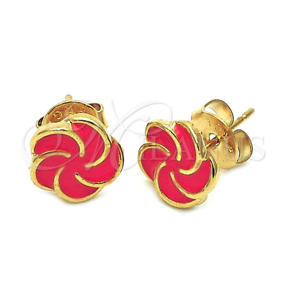 Oro Laminado Stud Earring, Gold Filled Style Flower Design, Orange Enamel Finish, Golden Finish, 02.64.0338 for wholesale, main product view