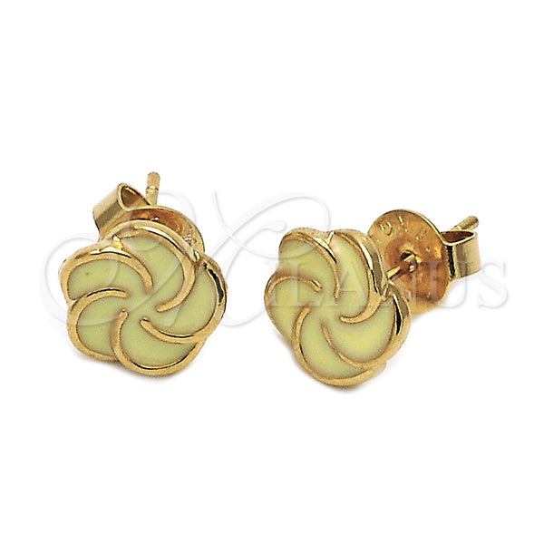 Oro Laminado Stud Earring, Gold Filled Style Flower Design, Yellow Enamel Finish, Golden Finish, 02.64.0339 *PROMO*