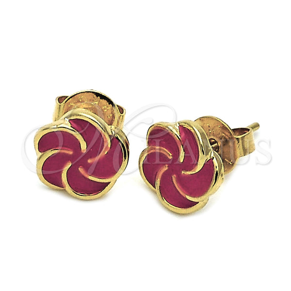 Oro Laminado Stud Earring, Gold Filled Style Flower Design, Red Enamel Finish, Golden Finish, 02.64.0340 *PROMO*