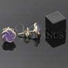 Oro Laminado Stud Earring, Gold Filled Style Flower Design, Purple Enamel Finish, Golden Finish, 02.64.0342 *PROMO*