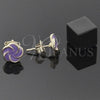 Oro Laminado Stud Earring, Gold Filled Style Flower Design, Purple Enamel Finish, Golden Finish, 02.64.0342 *PROMO*