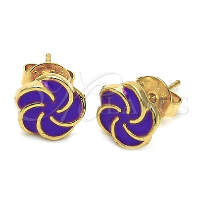 Oro Laminado Stud Earring, Gold Filled Style Flower Design, Purple Enamel Finish, Golden Finish, 02.64.0342 for wholesale, main product view