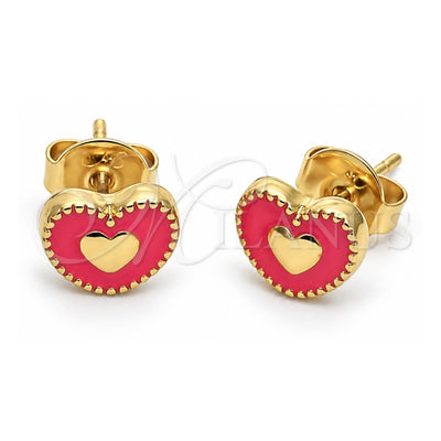 Oro Laminado Stud Earring, Gold Filled Style Heart Design, Orange Enamel Finish, Golden Finish, 02.64.0350 *PROMO*
