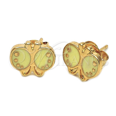 Oro Laminado Stud Earring, Gold Filled Style Butterfly Design, Green Enamel Finish, Golden Finish, 02.64.0357 for wholesale, main product view