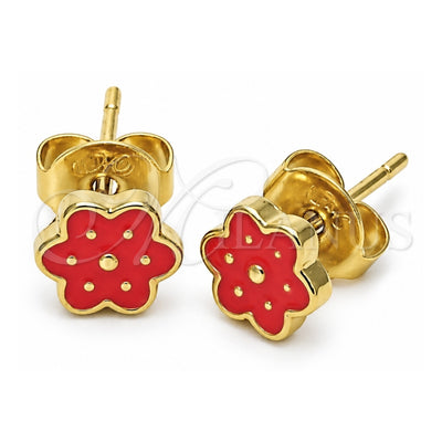 Oro Laminado Stud Earring, Gold Filled Style Flower Design, Orange Enamel Finish, Golden Finish, 02.64.0362 *PROMO*