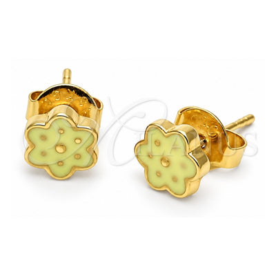 Oro Laminado Stud Earring, Gold Filled Style Flower Design, Yellow Enamel Finish, Golden Finish, 02.64.0363 *PROMO*