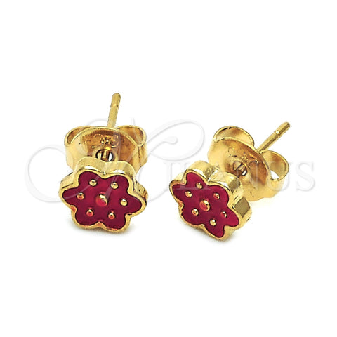 Oro Laminado Stud Earring, Gold Filled Style Flower Design, Red Enamel Finish, Golden Finish, 02.64.0364 *PROMO*