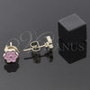 Oro Laminado Stud Earring, Gold Filled Style Flower Design, Pink Enamel Finish, Golden Finish, 02.64.0365 *PROMO*