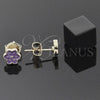 Oro Laminado Stud Earring, Gold Filled Style Flower Design, Purple Enamel Finish, Golden Finish, 02.64.0366 *PROMO*