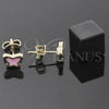 Oro Laminado Stud Earring, Gold Filled Style Butterfly Design, Dark Pink Enamel Finish, Golden Finish, 02.64.0371 *PROMO*
