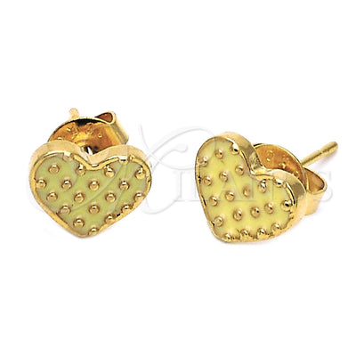 Oro Laminado Stud Earring, Gold Filled Style Heart Design, Green Enamel Finish, Golden Finish, 02.64.0375 for wholesale, main product view