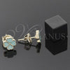 Oro Laminado Stud Earring, Gold Filled Style Flower and Heart Design, Turquoise Enamel Finish, Golden Finish, 02.64.0379 *PROMO*
