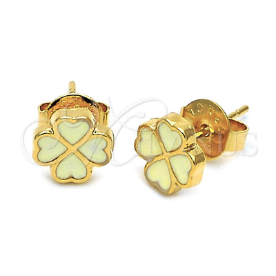 Oro Laminado Stud Earring, Gold Filled Style Flower Design, White Enamel Finish, Golden Finish, 02.64.0381 for wholesale, main product view
