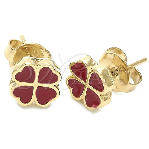 Oro Laminado Stud Earring, Gold Filled Style Flower Design, Red Enamel Finish, Golden Finish, 02.64.0382 *PROMO*