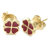 Oro Laminado Stud Earring, Gold Filled Style Flower Design, Red Enamel Finish, Golden Finish, 02.64.0382 *PROMO*