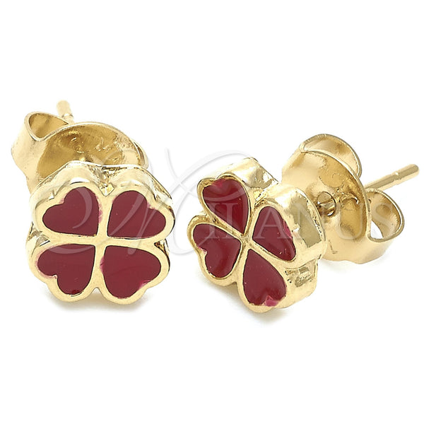 Oro Laminado Stud Earring, Gold Filled Style Flower Design, Red Enamel Finish, Golden Finish, 02.64.0382 *PROMO*