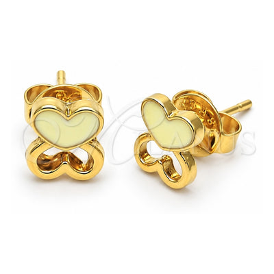 Oro Laminado Stud Earring, Gold Filled Style Heart Design, Black Enamel Finish, Golden Finish, 02.64.0387 *PROMO*